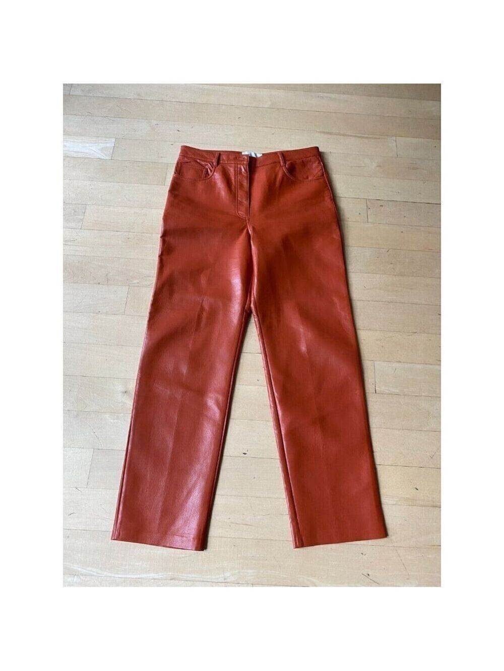 Wilfred Women "melina" orange vegan leather straight leg pants sz 12